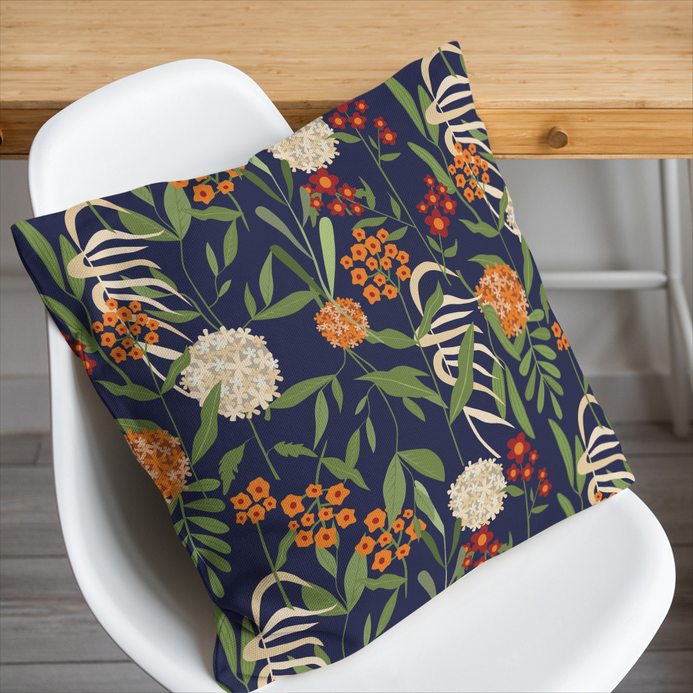 Throw Pillow – Vintage Liberty Floral Pattern With Botanical Green Leaves Spherical Flowers & Little Floral