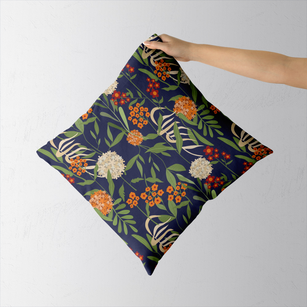 Throw Pillow – Vintage Liberty Floral Pattern With Botanical Green Leaves Spherical Flowers & Little Floral