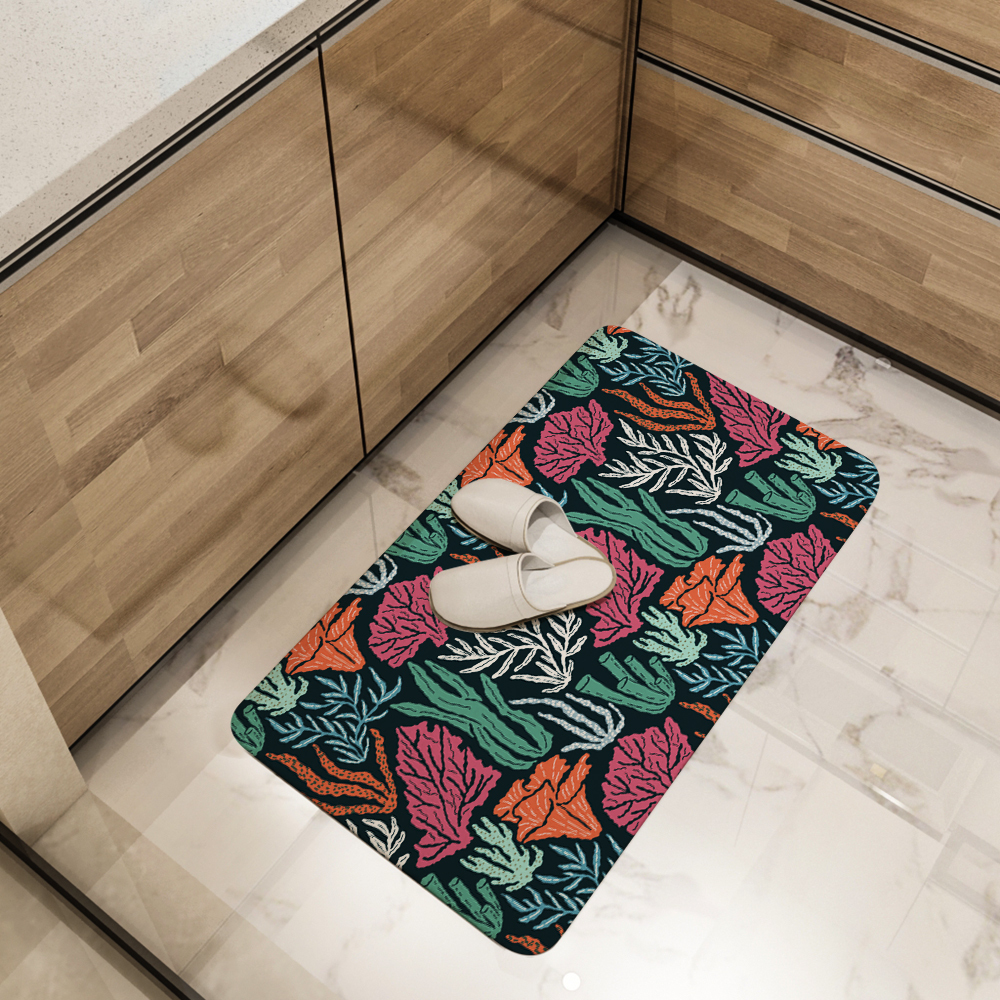 Kitchen Floor Mats – Underwater World Seamless Pattern With Hand Drawn Coral And Seaweed