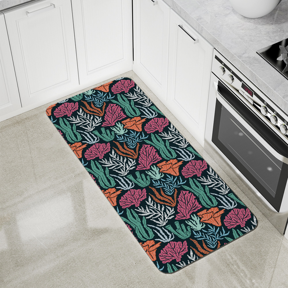 Kitchen Floor Mats – Underwater World Seamless Pattern With Hand Drawn Coral And Seaweed