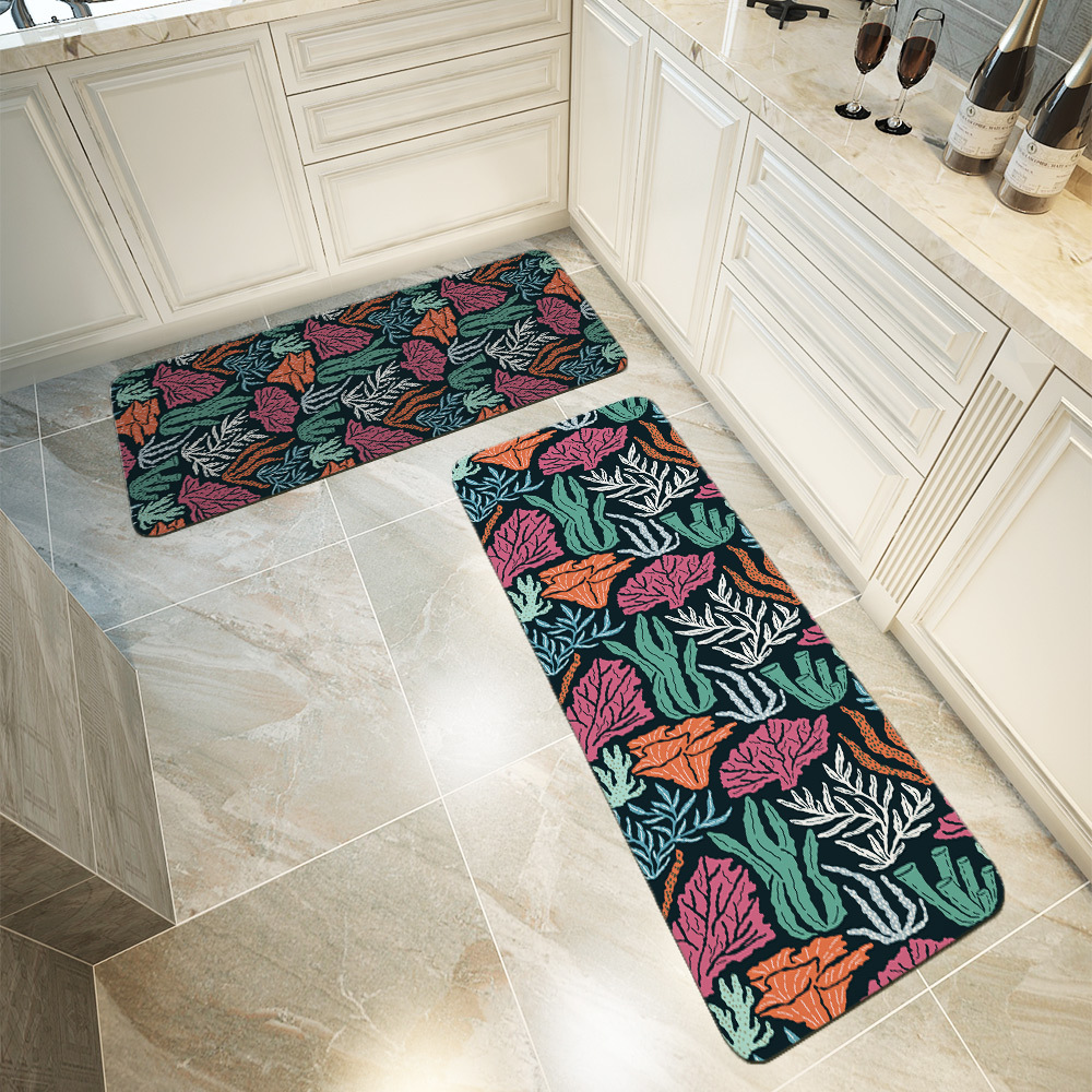Kitchen Floor Mats – Underwater World Seamless Pattern With Hand Drawn Coral And Seaweed