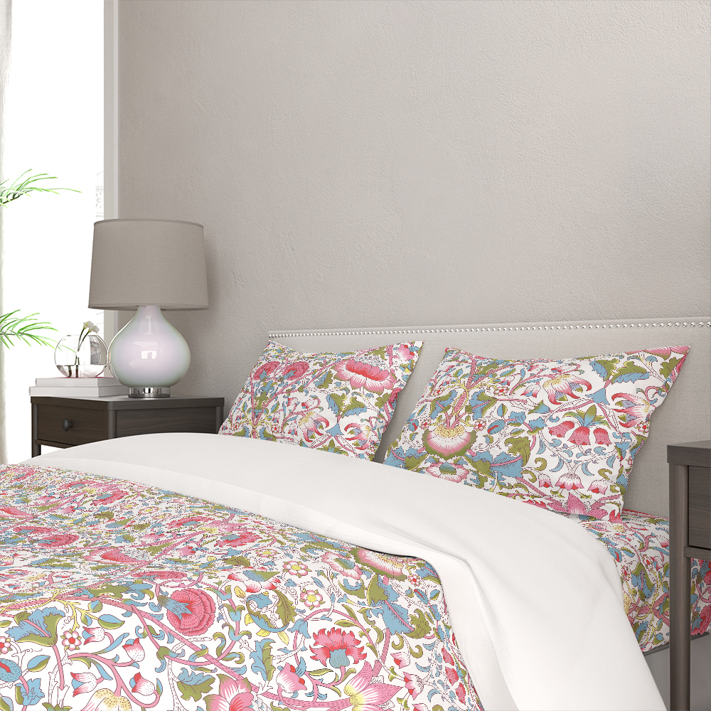 Bedding Set – William Morris Style Vintage Liberty Floral Print With Vibrant Flowers And Leaves