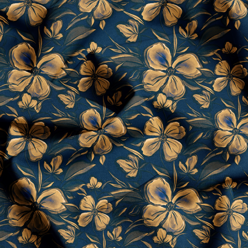 Seamless Floral Pattern with Vintage Elegant Abstract Golden Flowers, Custom Print Fabrics