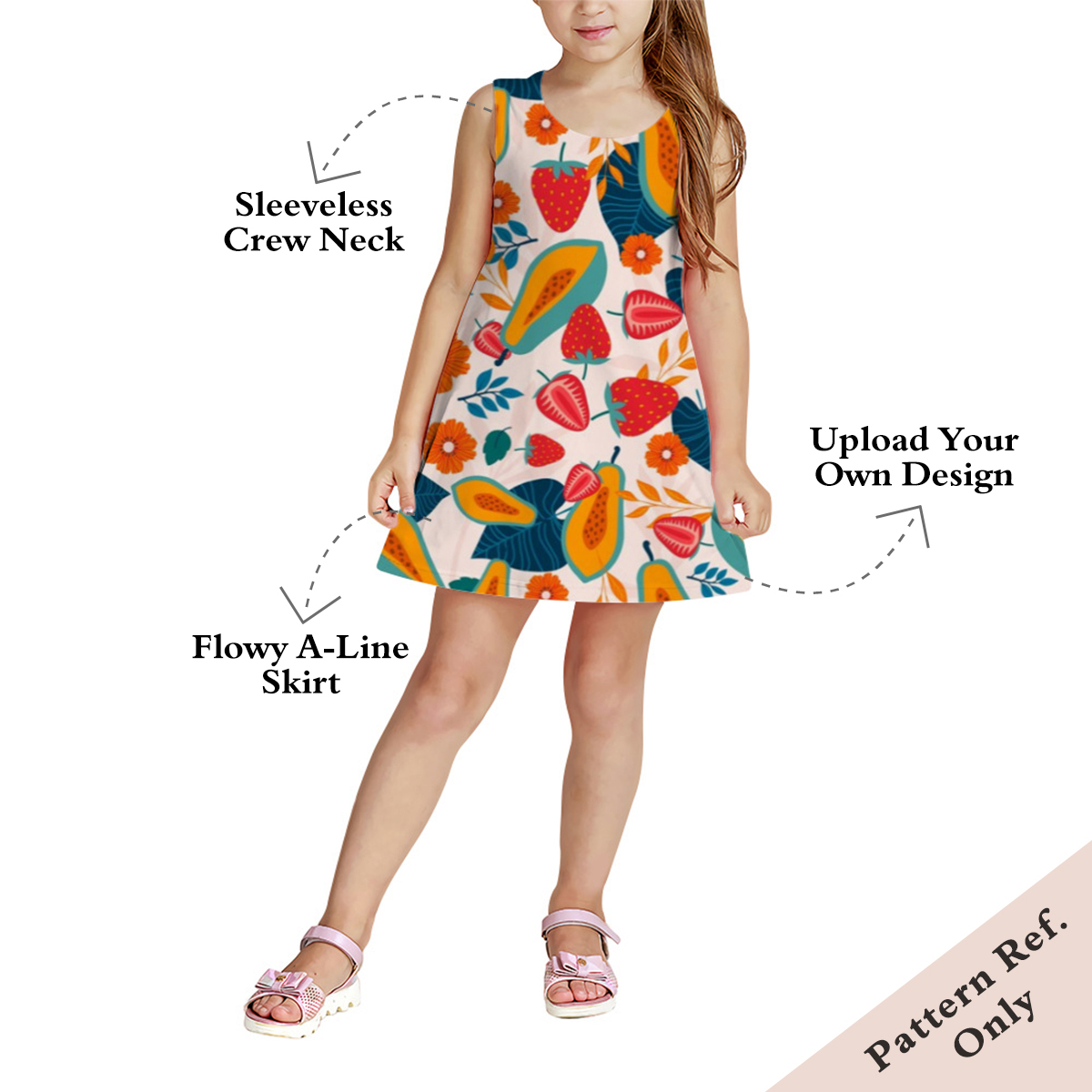 Custom Printed Girls’ Sleeveless A-Line Dress With Round Neck - China Textile Manufacturer
