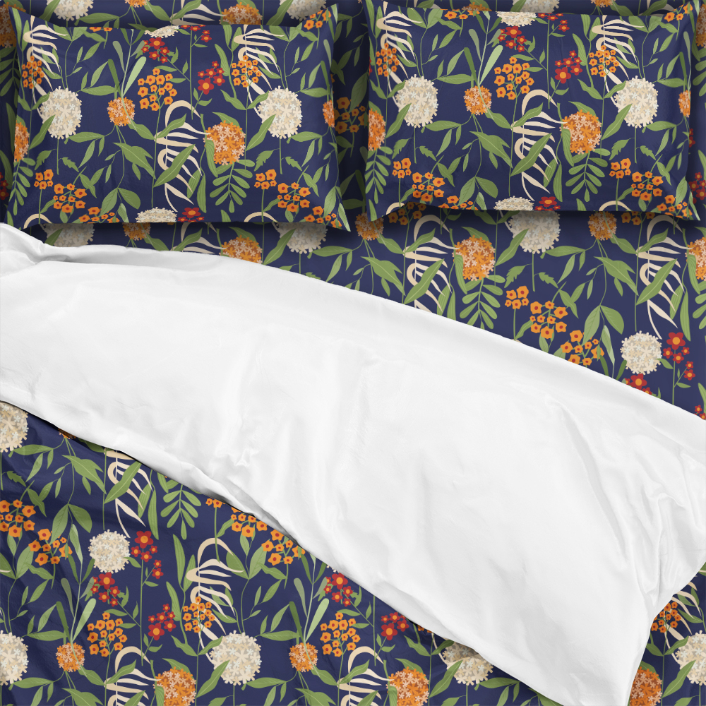 Bedding Set – Vintage Liberty Floral With Botanical Green Leaves Spherical Flowers & Little Floral