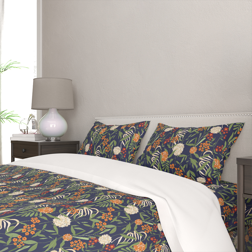 Bedding Set – Vintage Liberty Floral With Botanical Green Leaves Spherical Flowers & Little Floral