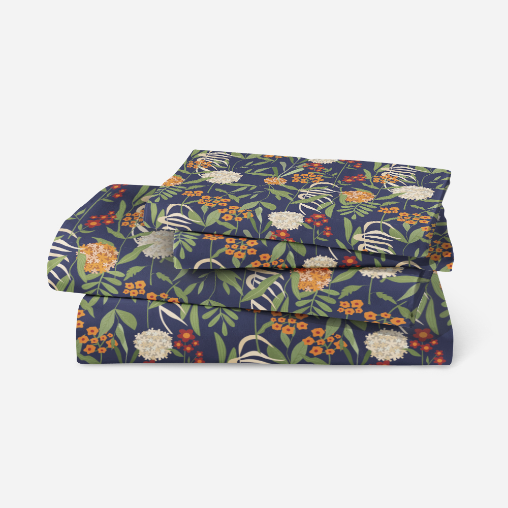 Bedding Set – Vintage Liberty Floral With Botanical Green Leaves Spherical Flowers & Little Floral