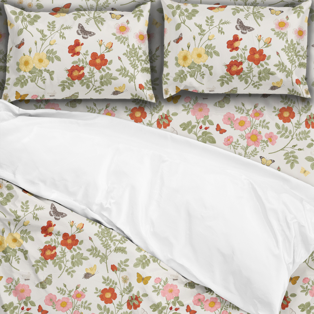 Bedding Set – Vintage Wild Roses and Butterflies