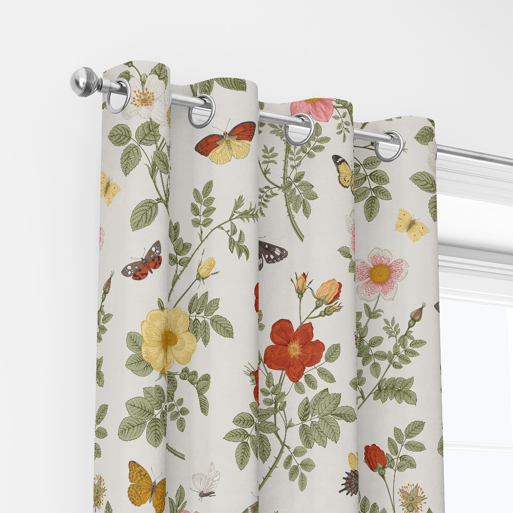 Curtain – Vintage Wild Roses and Butterflies