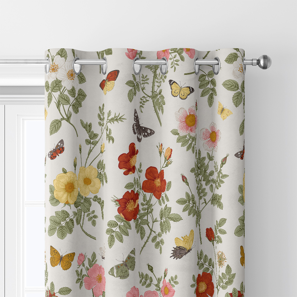 Curtain – Vintage Wild Roses and Butterflies