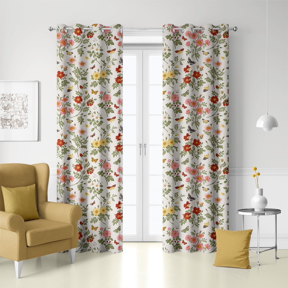 Curtain – Vintage Wild Roses and Butterflies