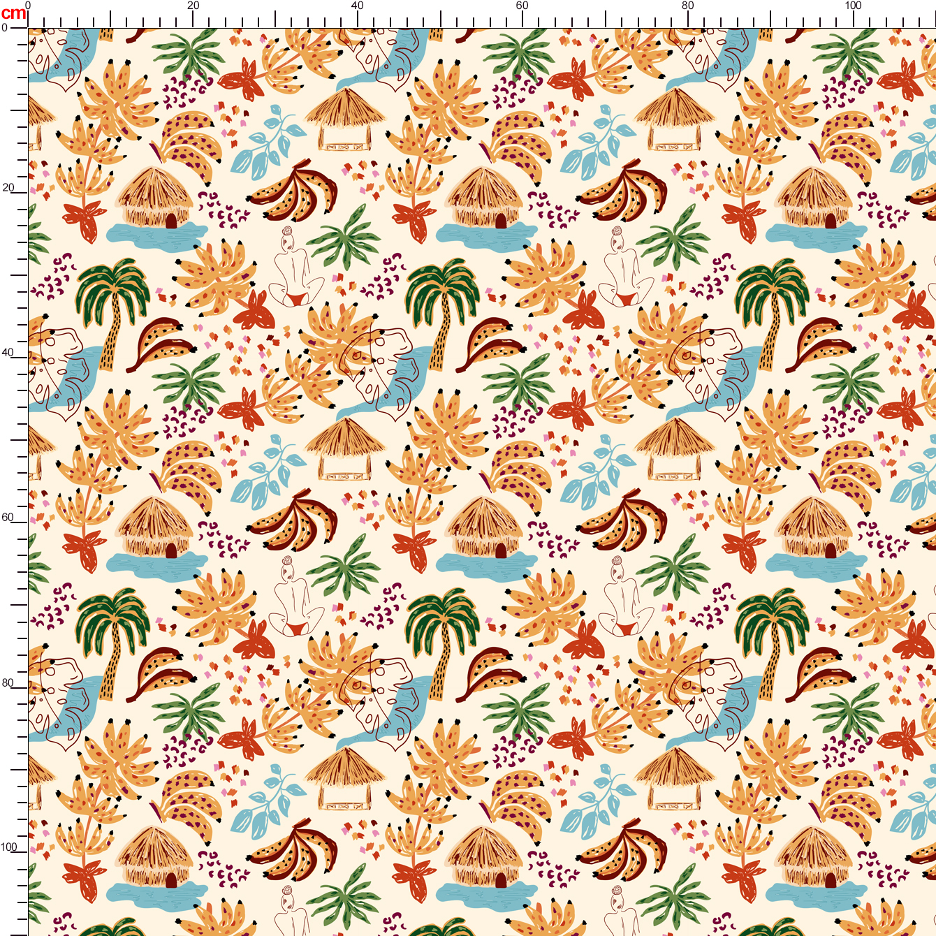Hand-Drawn Tropical Beachside Haven with Exotic Jungle Palm and Floral – Custom Print Fabrics