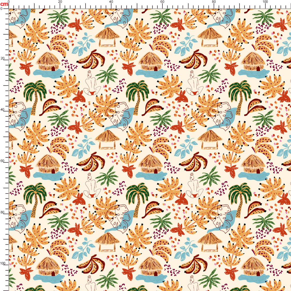 Hand-Drawn Tropical Beachside Haven with Exotic Jungle Palm and Floral – Custom Print Fabrics