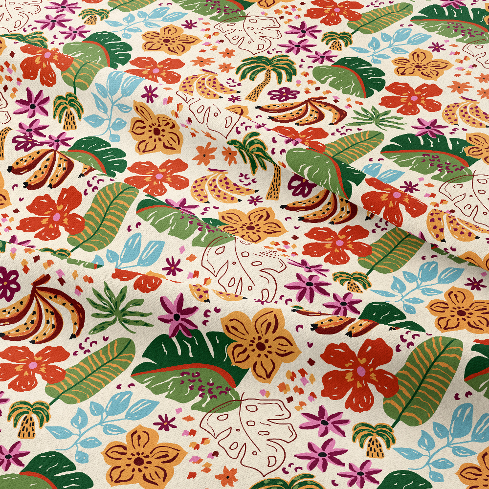 Hand-Drawn Naive Tropical Floral with Exotic Jungle Banana Leaf – Custom Print Fabrics