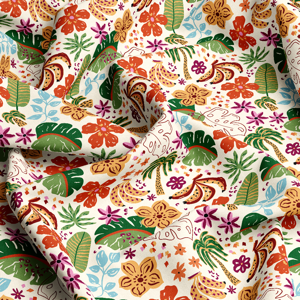Hand-Drawn Naive Tropical Floral with Exotic Jungle Banana Leaf – Custom Print Fabrics