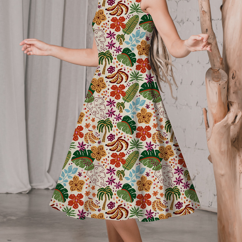 Hand-Drawn Naive Tropical Floral with Exotic Jungle Banana Leaf – Custom Print Fabrics