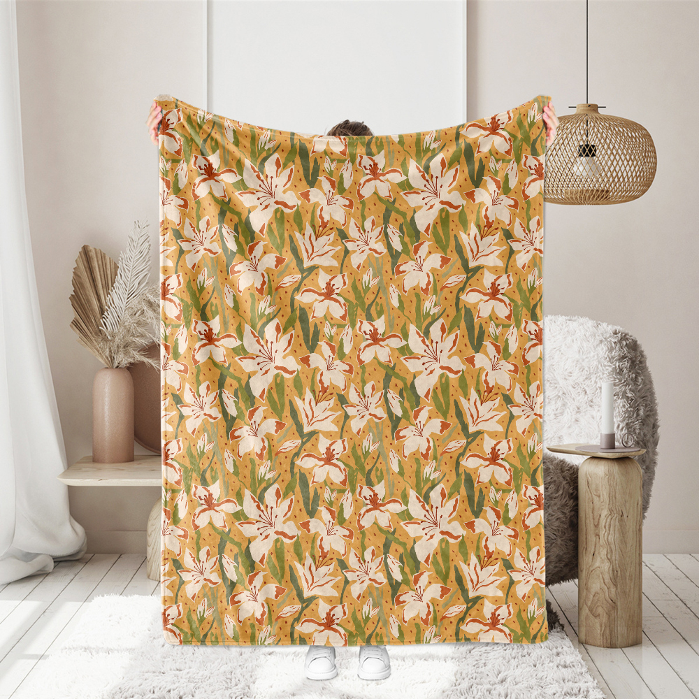 Hand-Drawn Lily Floral Botanical Garden Design on Yellow – Custom Print Fabrics