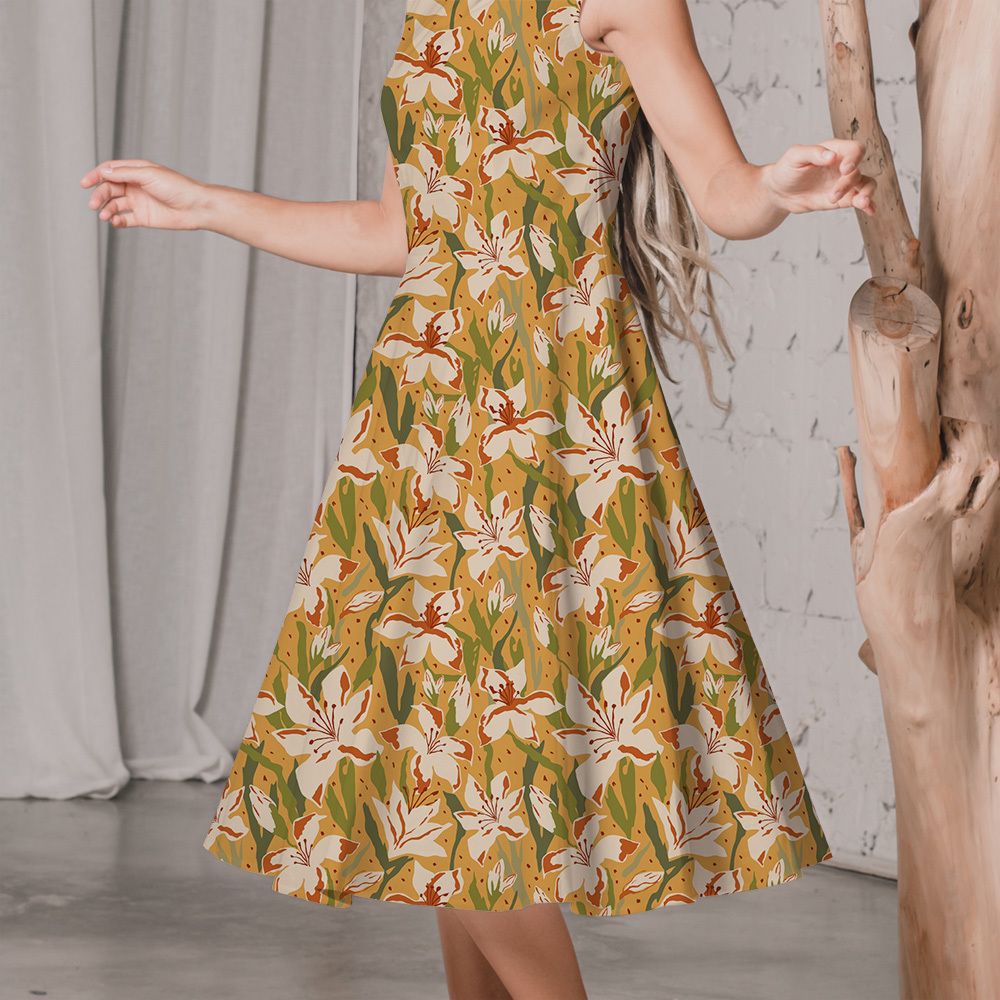 Hand-Drawn Lily Floral Botanical Garden Design on Yellow – Custom Print Fabrics