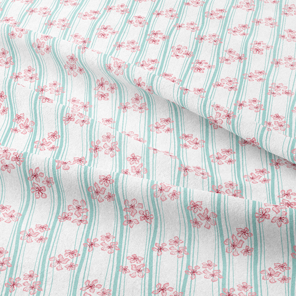 Floral Striped Seamless Pattern in Blue and Pink Colors – Custom Print Fabrics