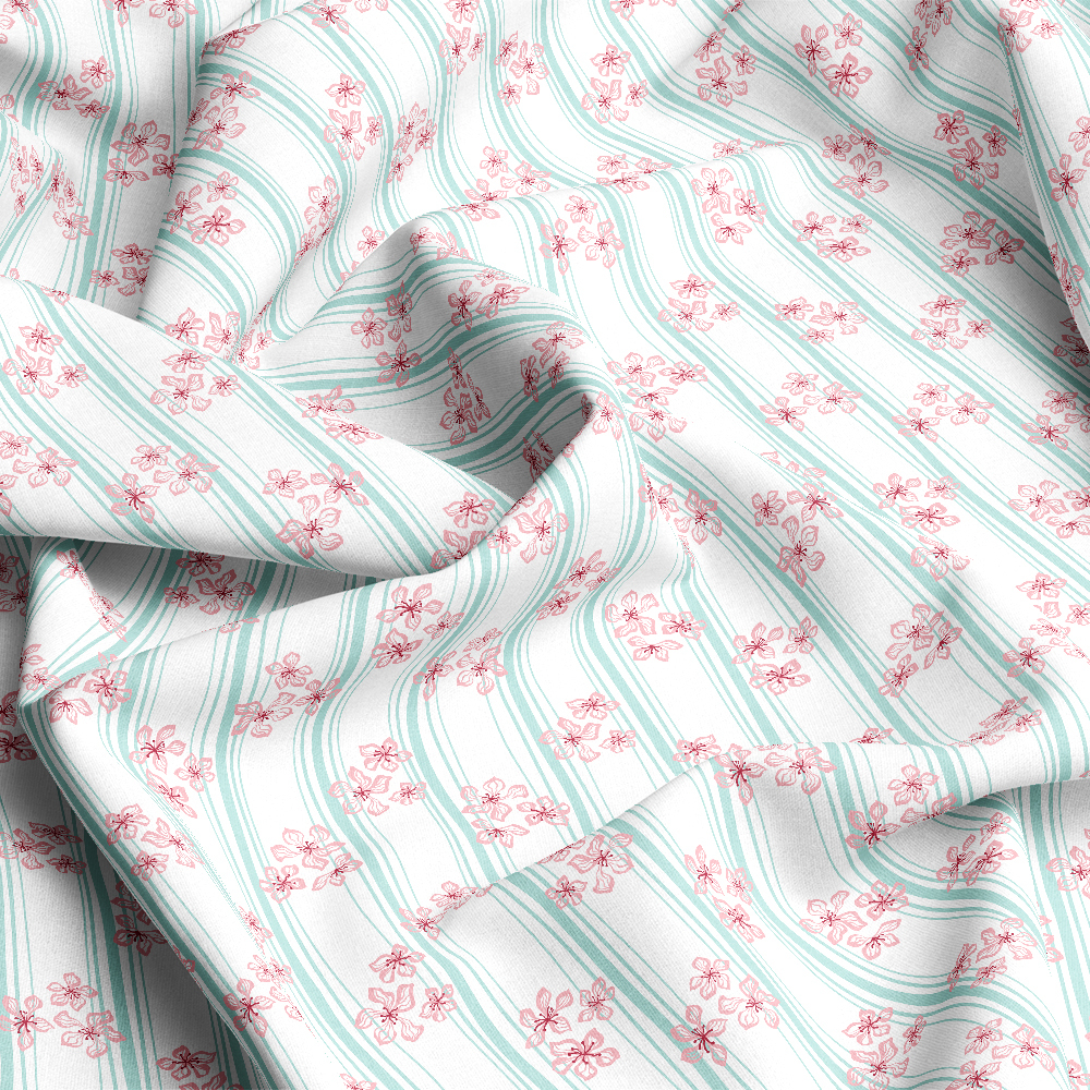 Floral Striped Seamless Pattern in Blue and Pink Colors – Custom Print Fabrics