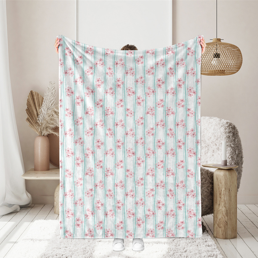 Floral Striped Seamless Pattern in Blue and Pink Colors – Custom Print Fabrics
