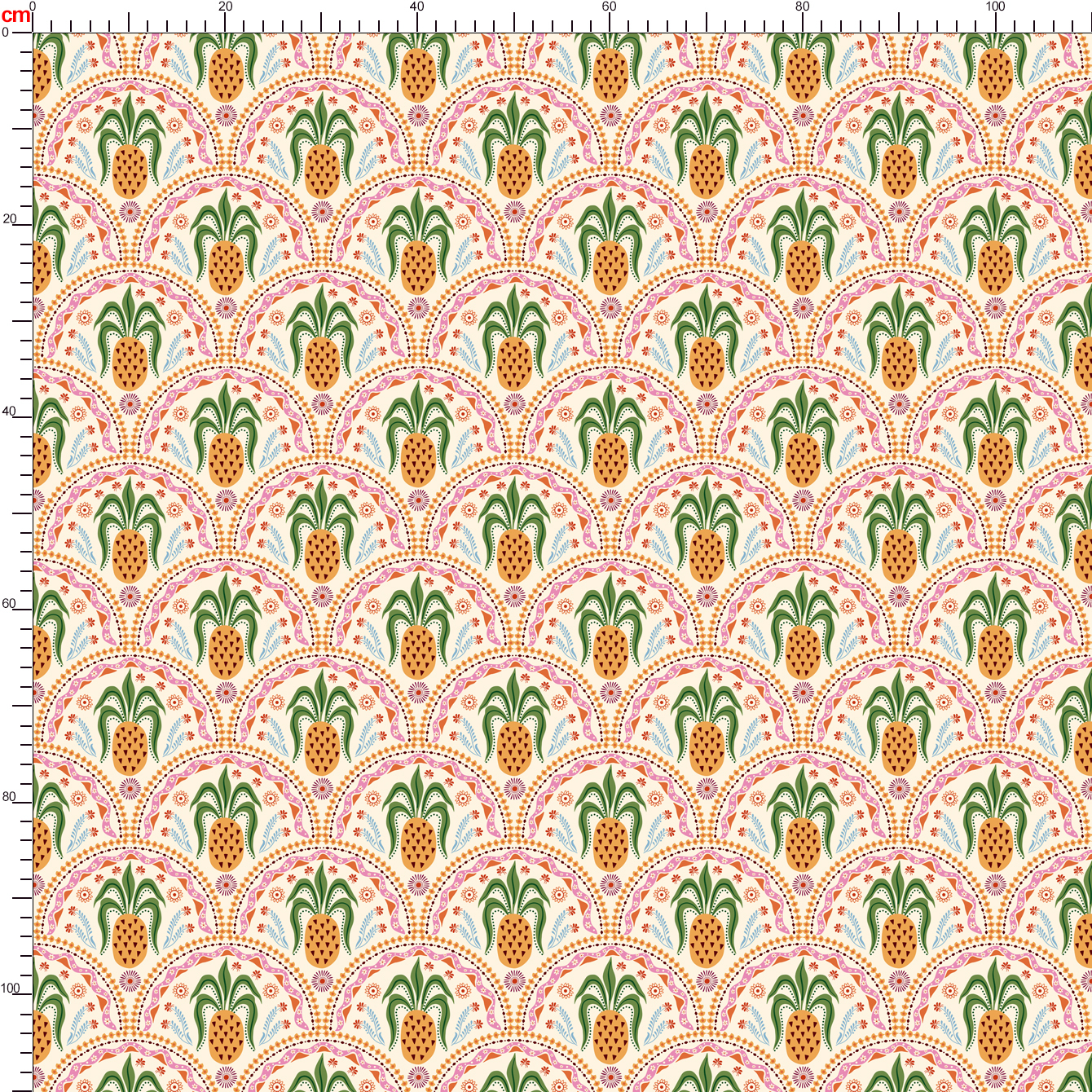 Tropical Summer Pineapple Damask Ornament – Custom Print Fabrics