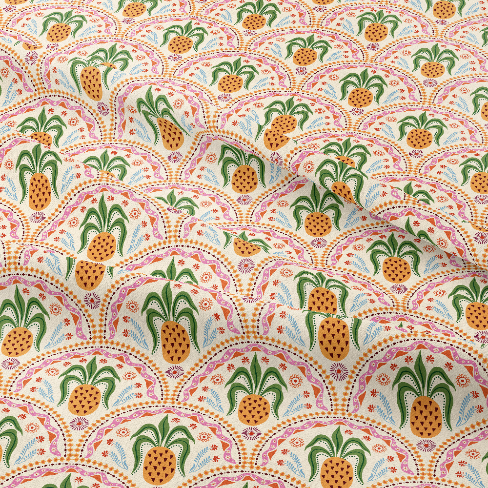 Tropical Summer Pineapple Damask Ornament – Custom Print Fabrics