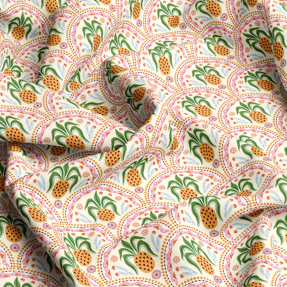 Tropical Summer Pineapple Damask Ornament – Custom Print Fabrics