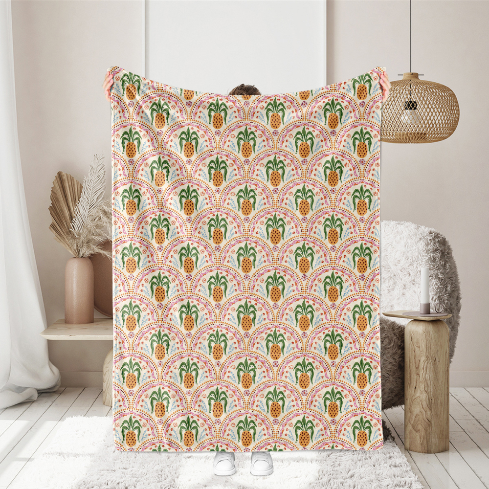 Tropical Summer Pineapple Damask Ornament – Custom Print Fabrics