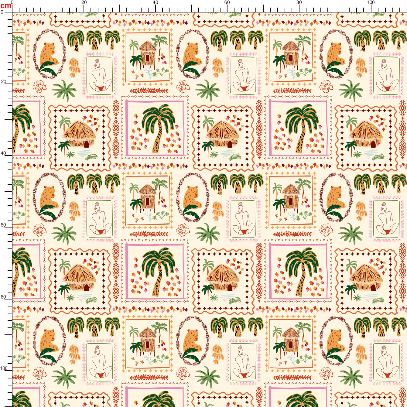 Summer Tropical Patchwork with Palm Tree, Cabin and Jungle Animal Spots – Custom Print Fabrics