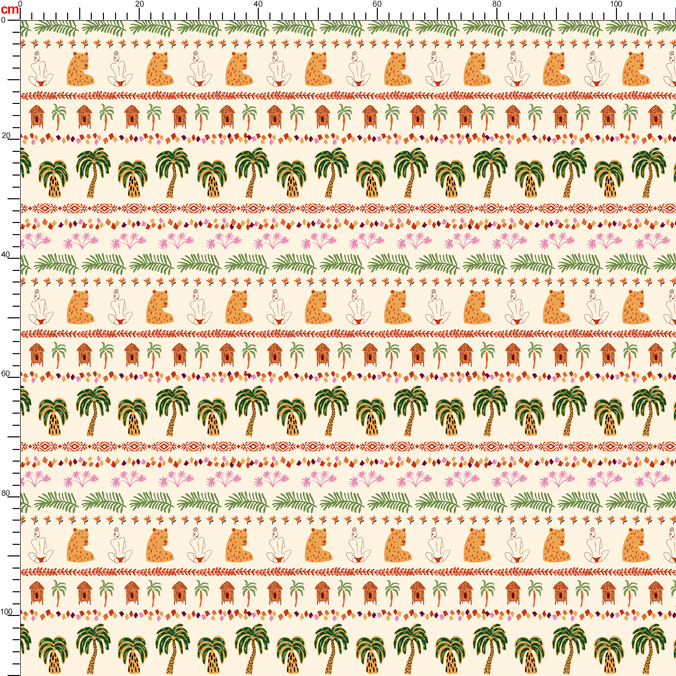 Tropical Striped Seamless Pattern with Jaguar and Beach House – Custom Print Fabrics