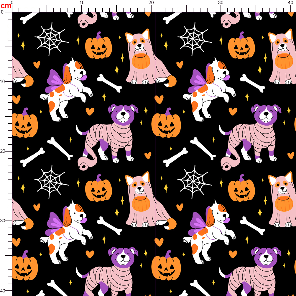 Adorable Halloween Dogs with Bones and Pumpkin Jack - o - lanterns Fabric - Custom Print Fabrics