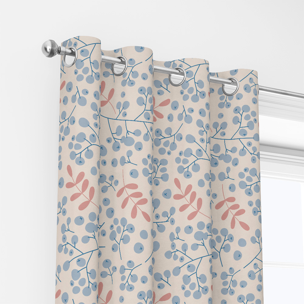 Curtain – Hand-Drawn Winter Rowan Berry Branch Print