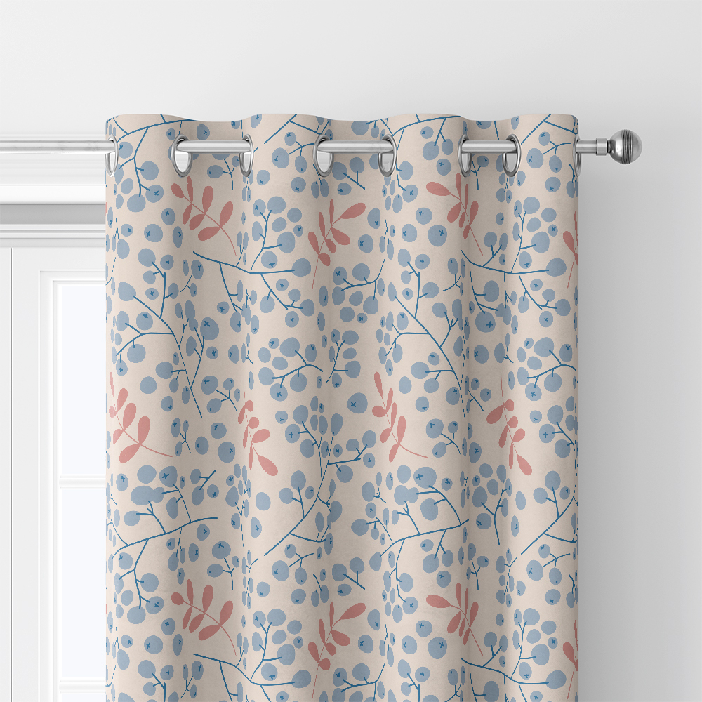 Curtain – Hand-Drawn Winter Rowan Berry Branch Print