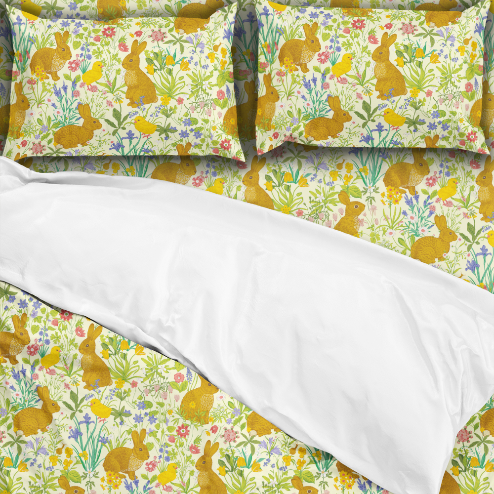 Bedding Set – Vintage Bunny Meadow Floral Print