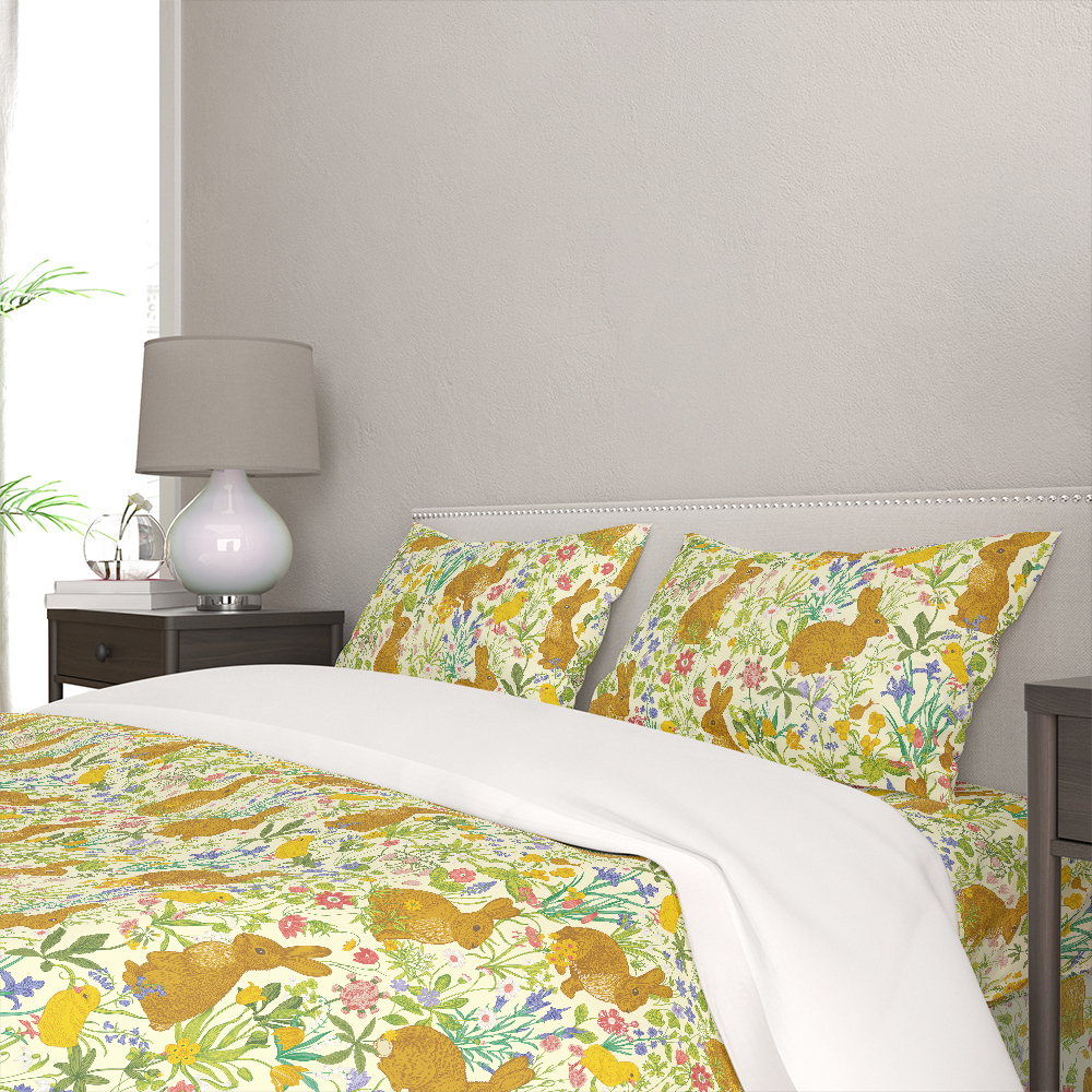 Bedding Set – Vintage Bunny Meadow Floral Print