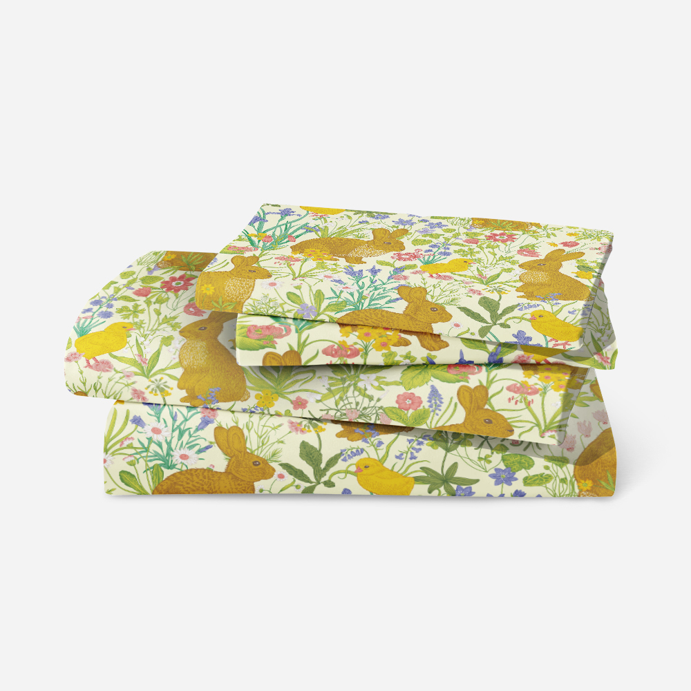 Bedding Set – Vintage Bunny Meadow Floral Print