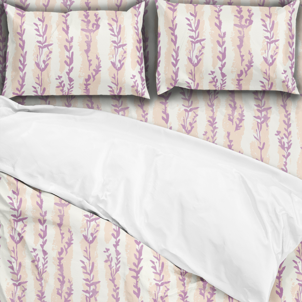 Bedding Set – Lavender Leaf Stripe Botanical Print