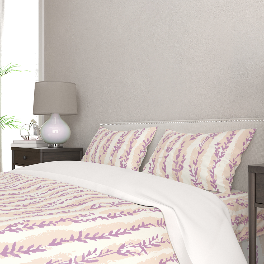 Bedding Set – Lavender Leaf Stripe Botanical Print