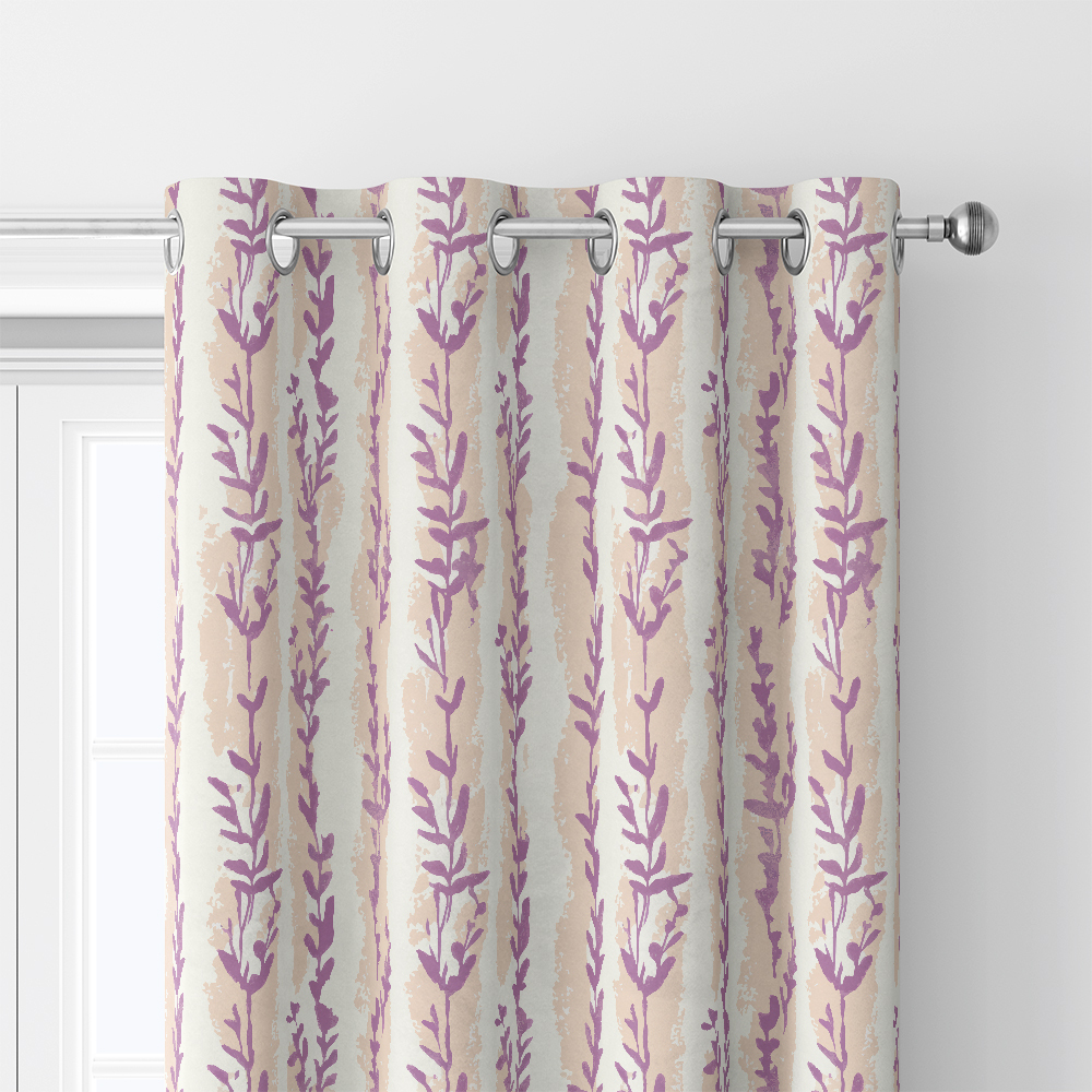 Curtain – Lavender Leaf Stripe Botanical Print