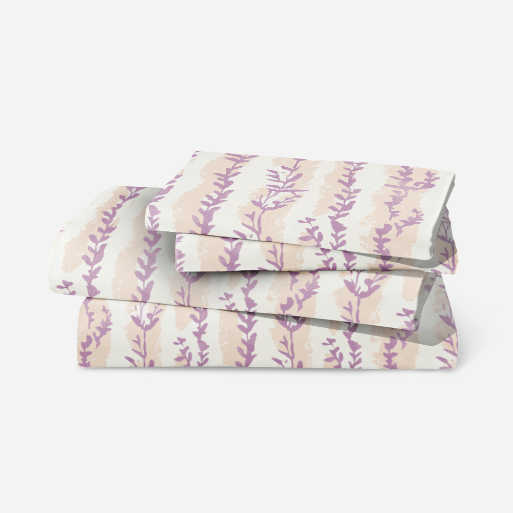 Bedding Set – Lavender Leaf Stripe Botanical Print