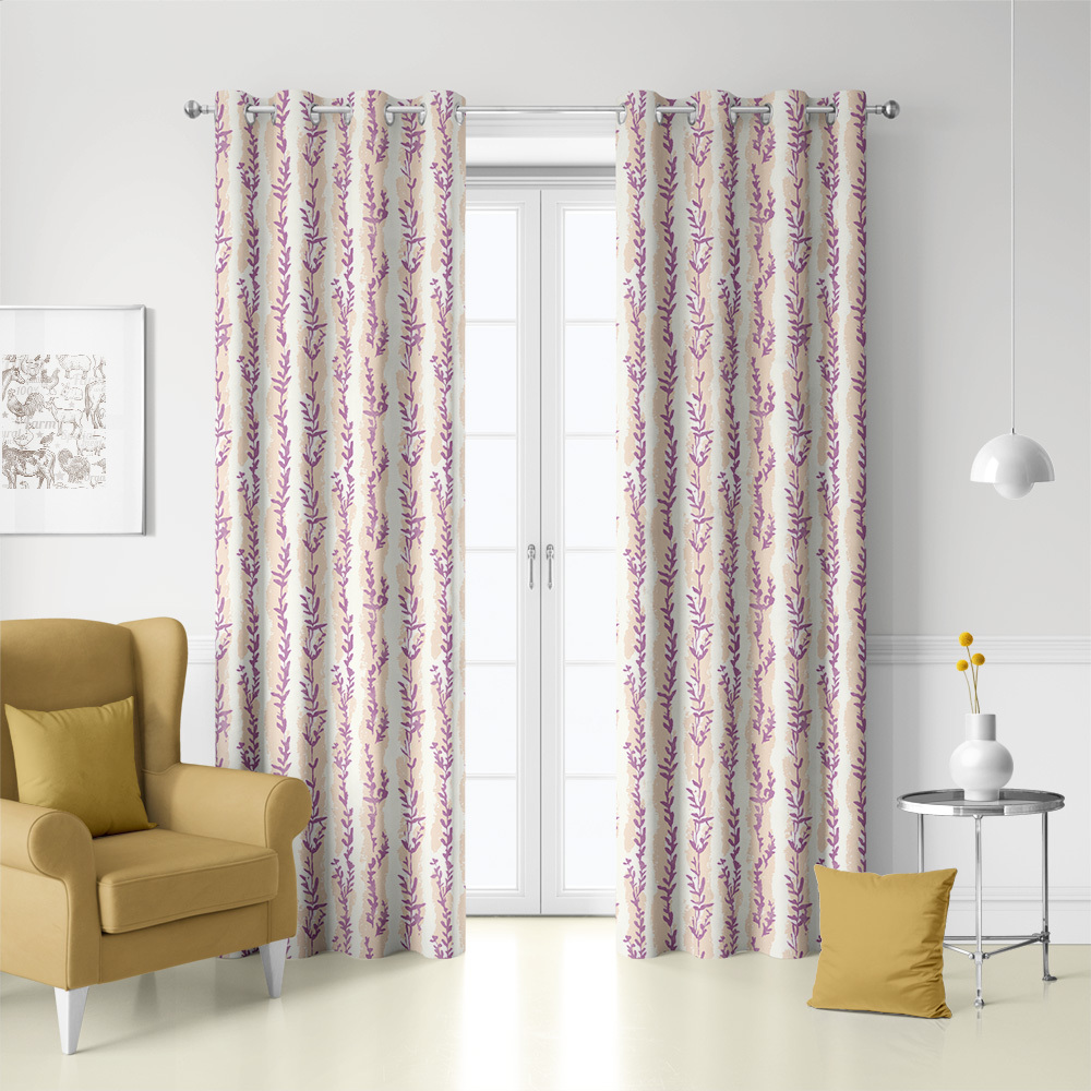 Curtain – Lavender Leaf Stripe Botanical Print