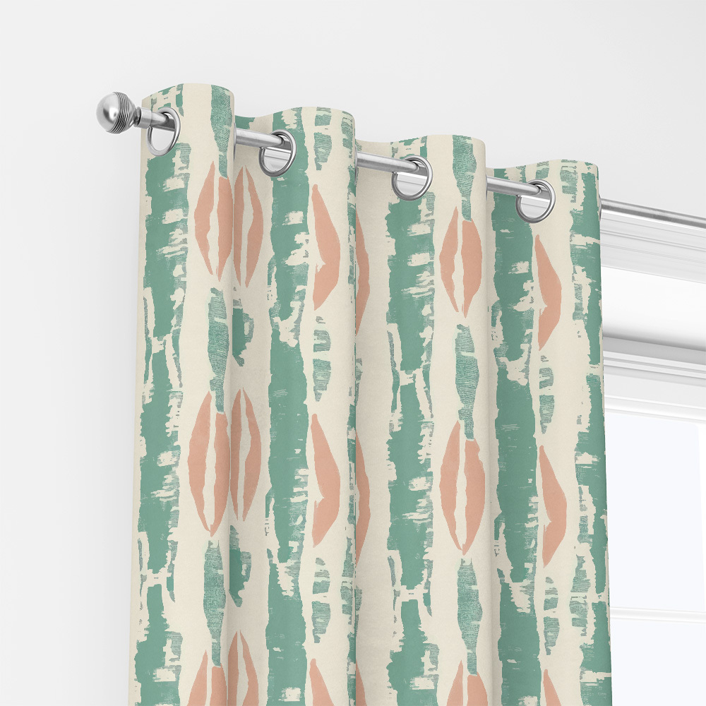 Curtain – Boho Peach Mint Vertical Stripe Print