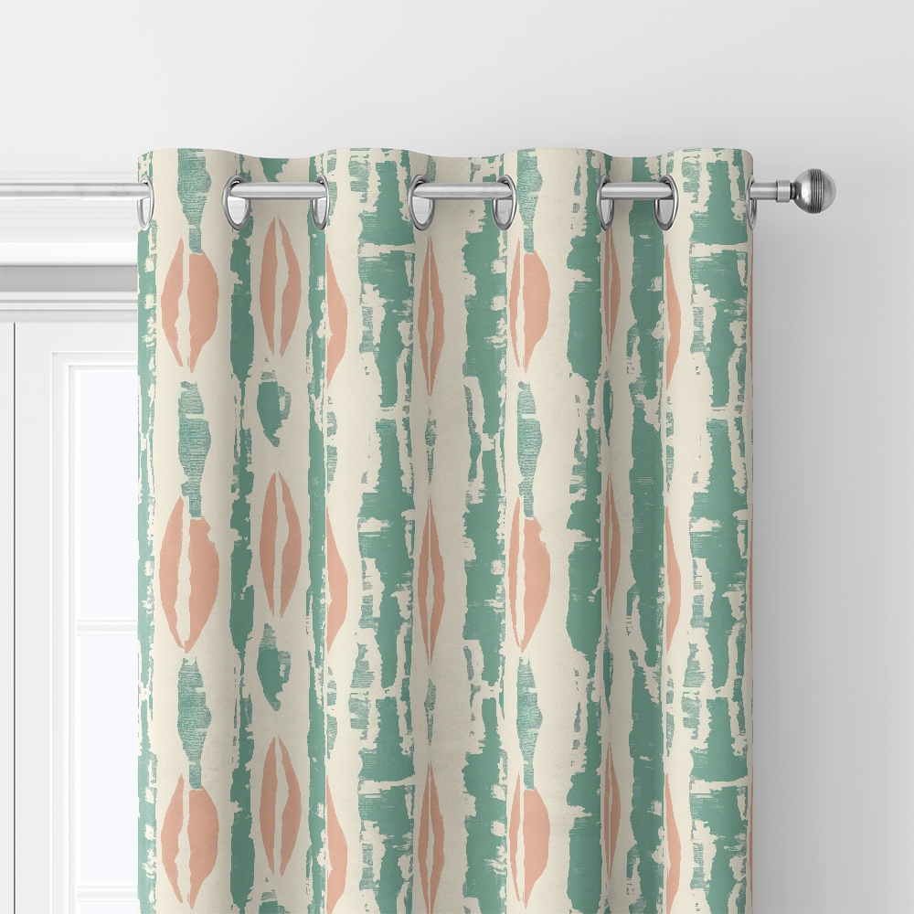 Curtain – Boho Peach Mint Vertical Stripe Print