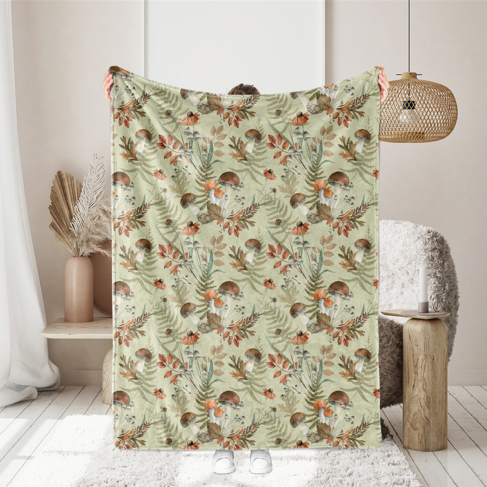 Autumn Forest Mushroom and Fern Watercolor Pattern – Custom Print Fabrics