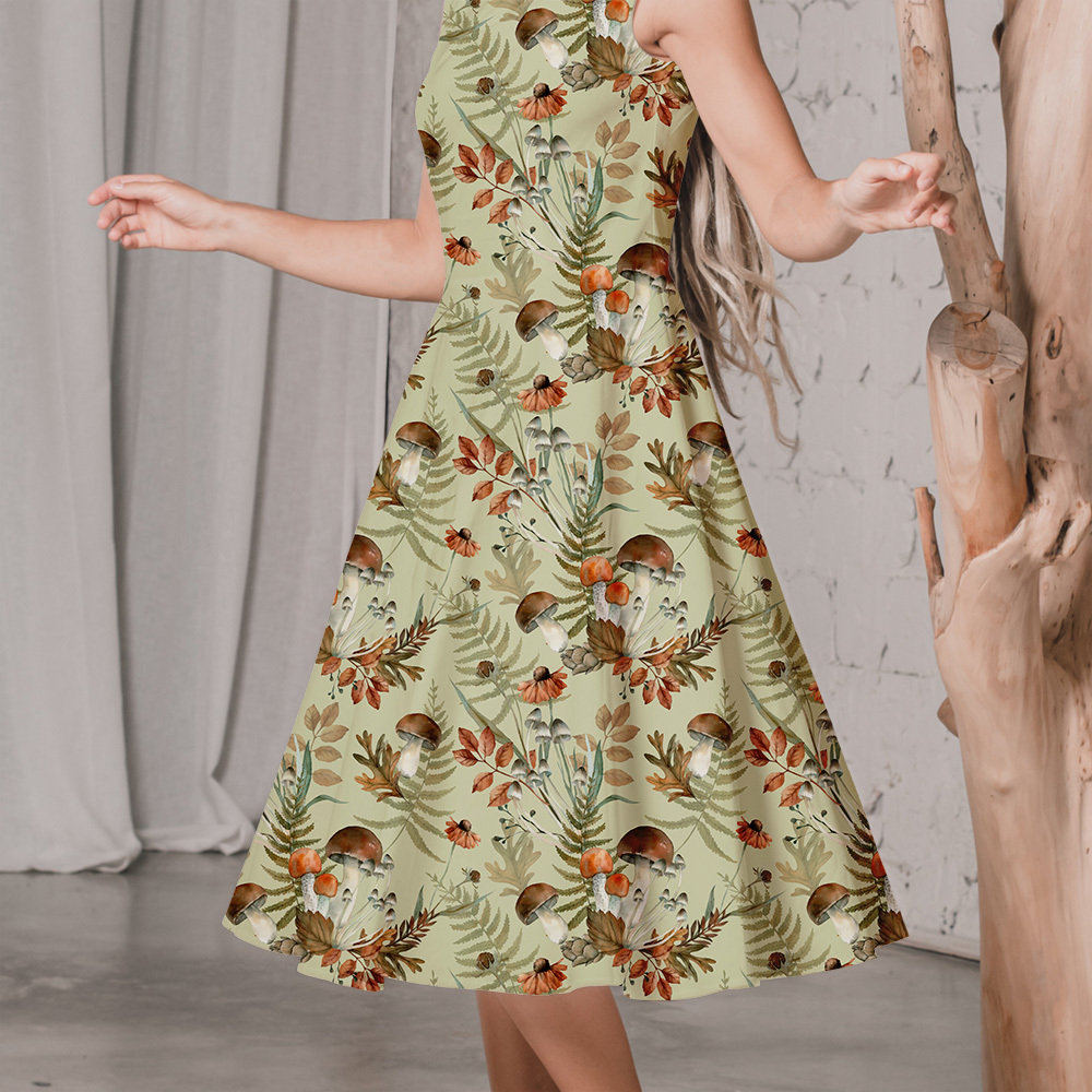Autumn Forest Mushroom and Fern Watercolor Pattern – Custom Print Fabrics
