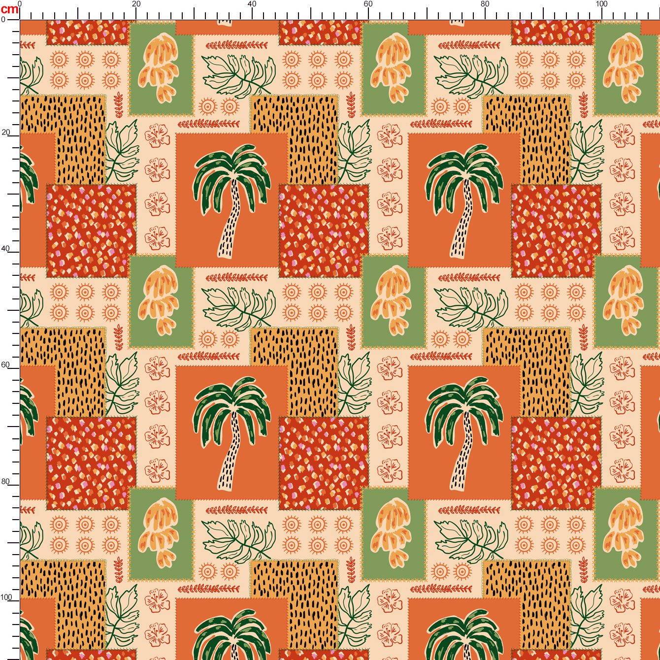 Tropical Patchwork Ethnic Pattern with Palm Trees – Custom Print Fabrics