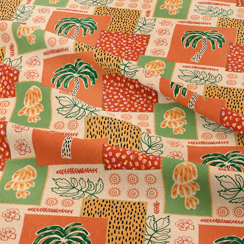 Tropical Patchwork Ethnic Pattern with Palm Trees – Custom Print Fabrics