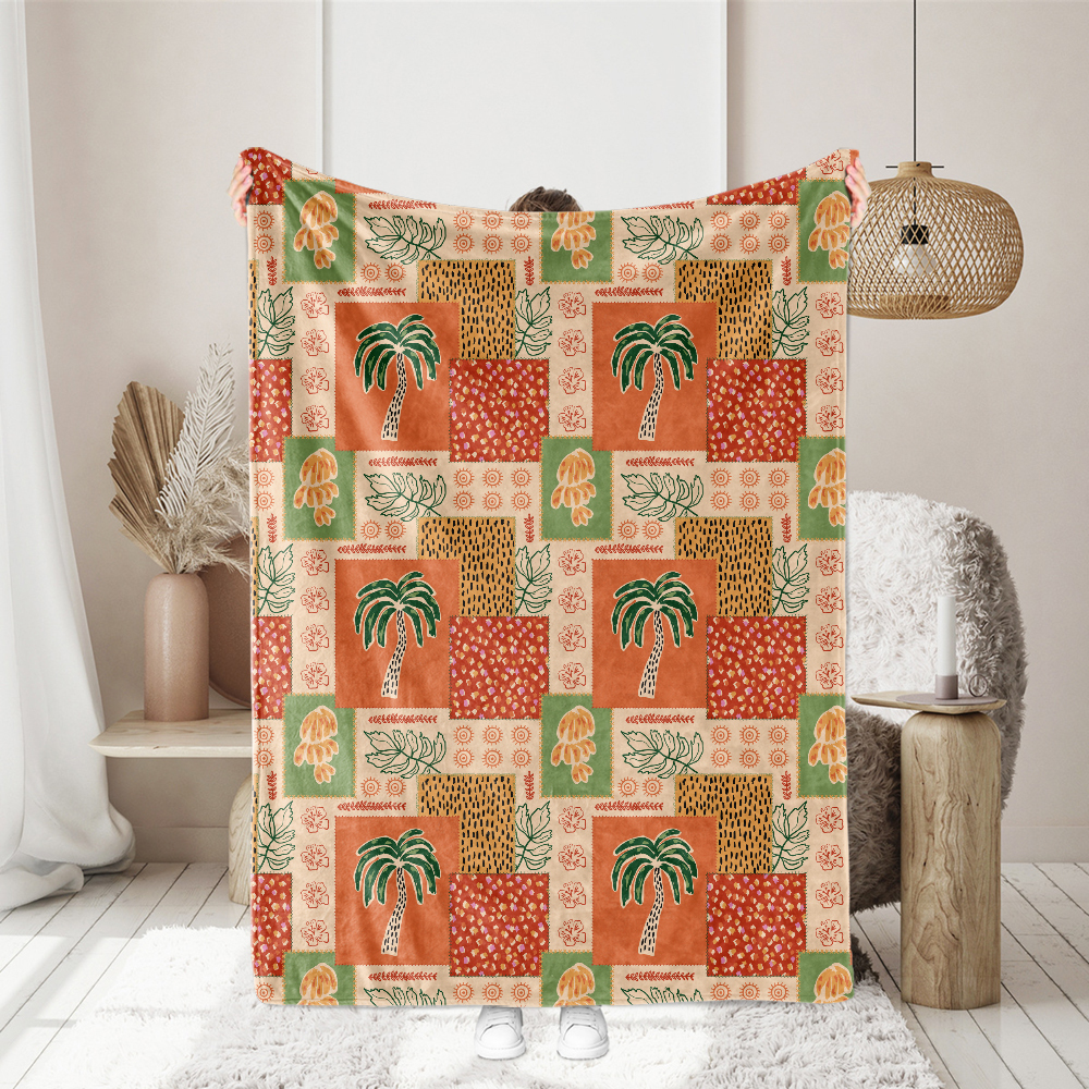 Tropical Patchwork Ethnic Pattern with Palm Trees – Custom Print Fabrics