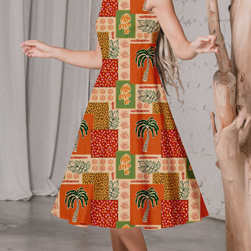Tropical Patchwork Ethnic Pattern with Palm Trees – Custom Print Fabrics